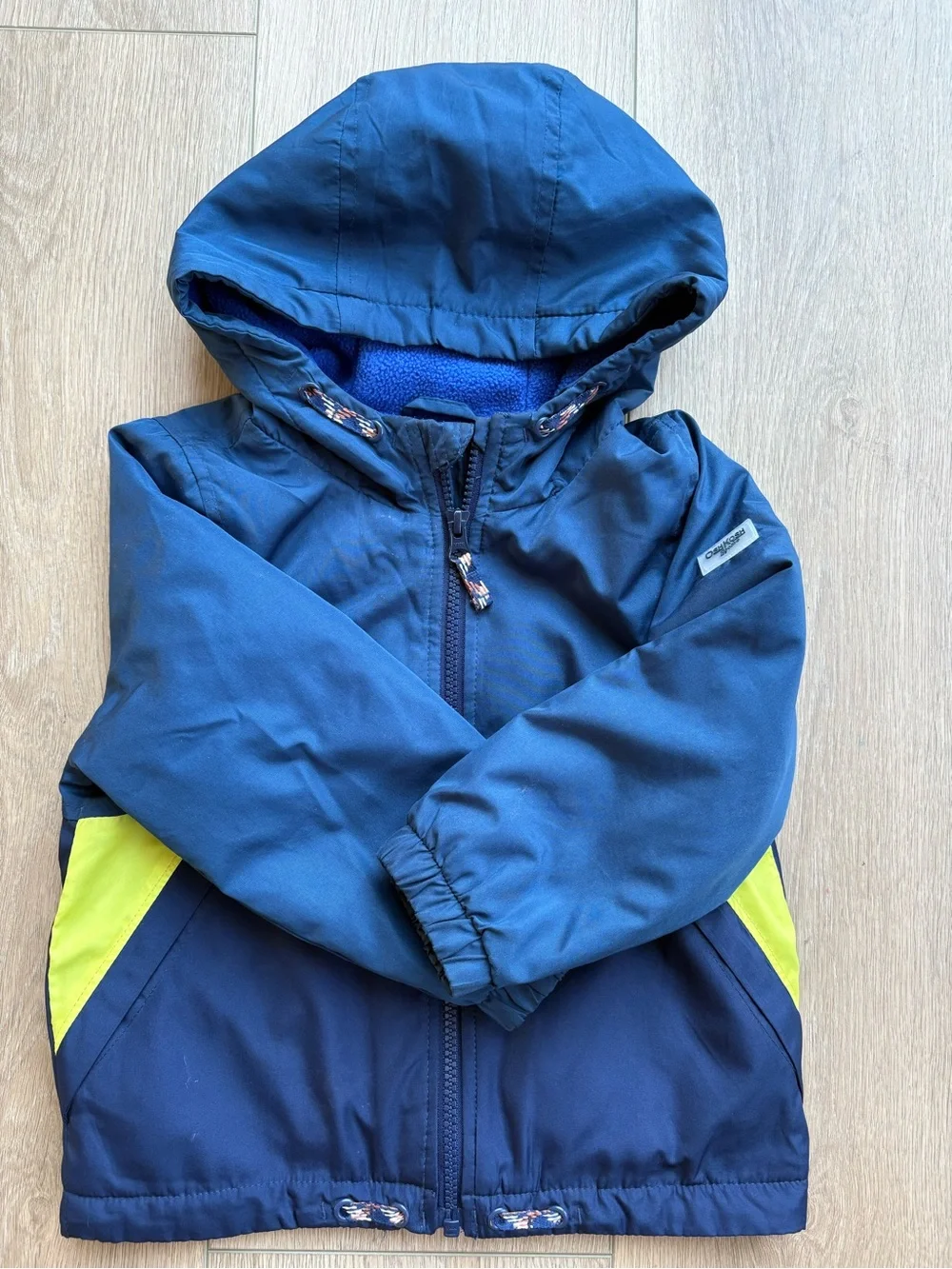 OshKosh B'gosh Navy and Neon Yellow Hooded Rain Jacket